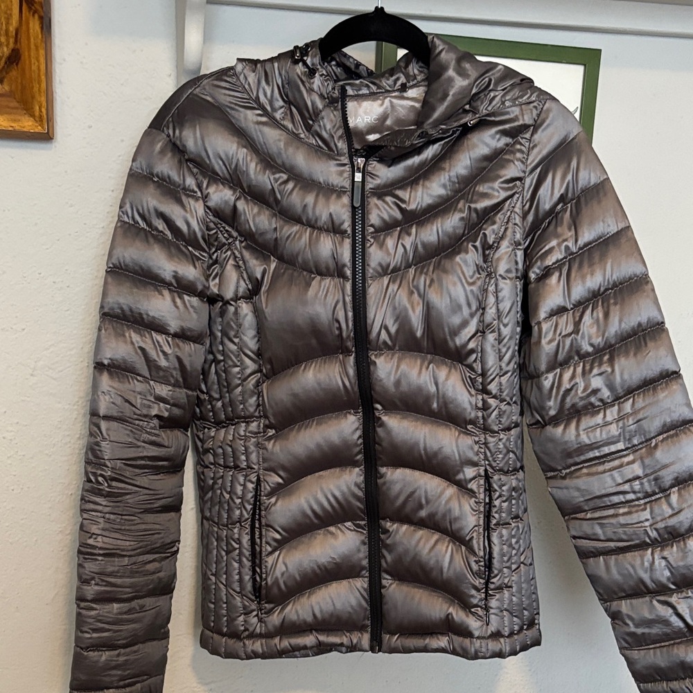Andrew Marc Women's Metallic Gray Puffer Jacket size M NWOT